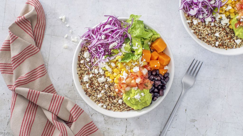 Vegetarian quinoa burrito salad bowl